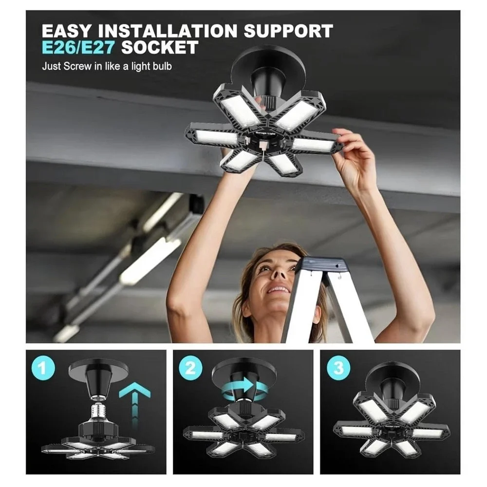 120W LED Garage Lights 10 Pack Deformable Ceiling Shop Light 6500K E26/E27